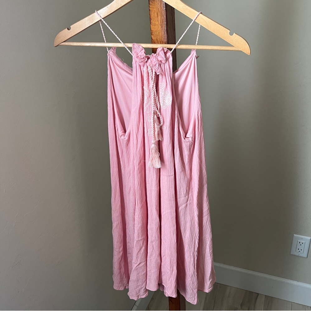 Love Tree Pink Boho Halter Embroidered Shift Dress Medium